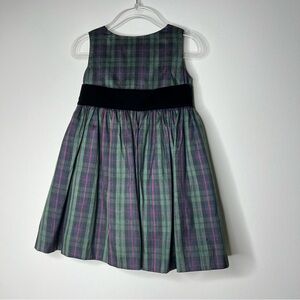 Gymboree Dress Infant 12-18M Tartan Green Blue Plaid Silk Velvet Sash Holidays